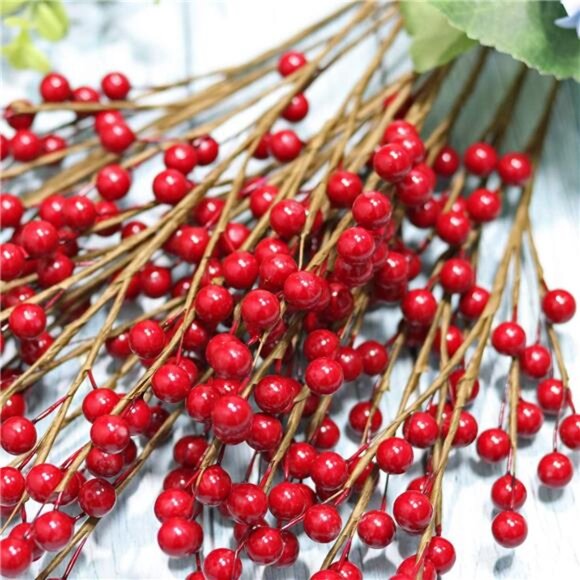 12 Pcs Artificial Red Berries Stems 13.5" Waterproof Berry Branches for Home - Picture 7 of 8